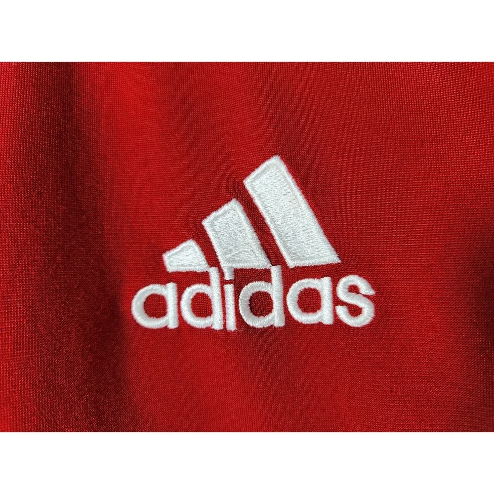 Adidas Men's Medium Track Jacket Red Grey White Full Zip Pockets Logo 3 Stripe